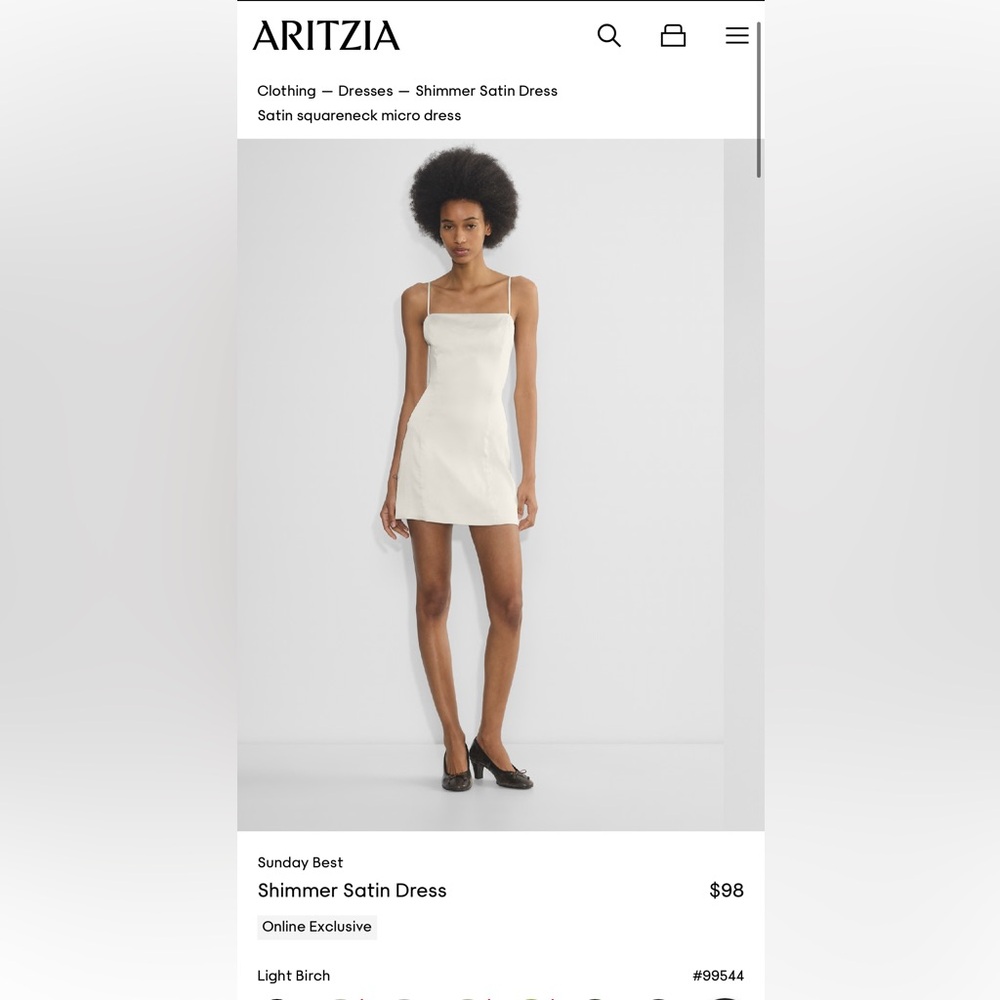 Aritzia Sunday Best Ivory Satin Square Neck Mini Dress